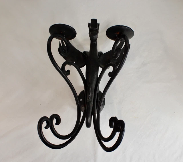 GARGOYLE DRAGON CANDLE Holder Cast Iron Gothic Medieval Dual Arms £65.