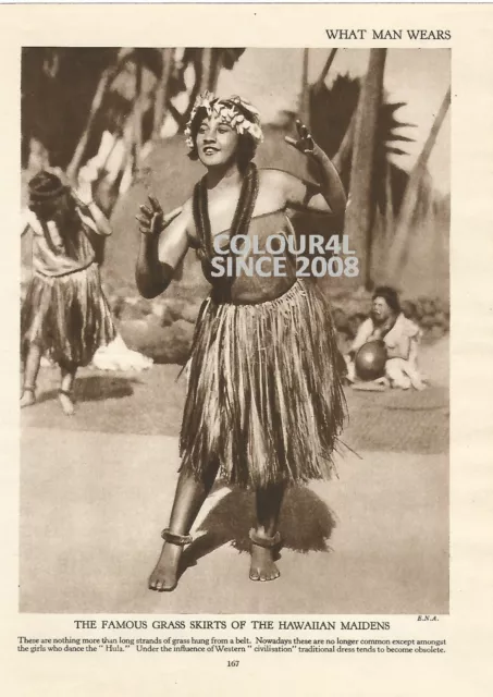 HAWAII HAWAIIN DANCER DANCING THE HULA PRETTY  LADY c 1930 illustration PRINT