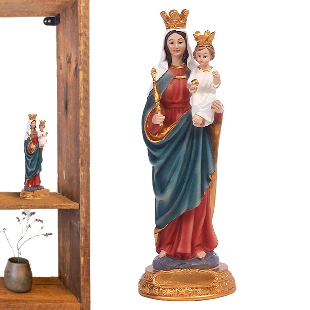 MOTHER MARY STATUE Resin Virgin Mary Holding Jesus Statue Table