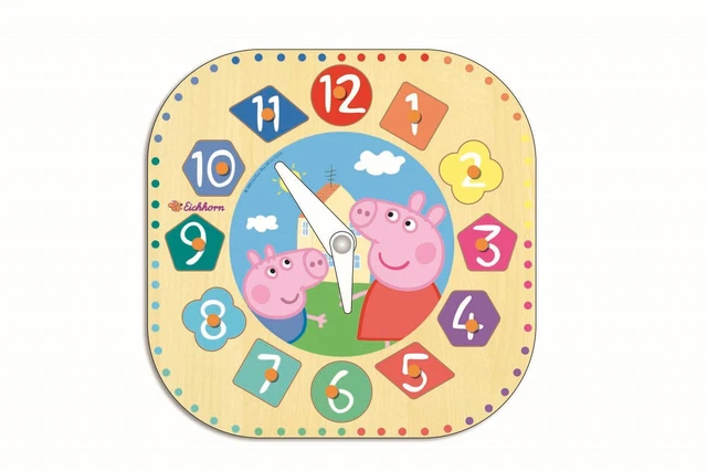 Simba - Peppa Pig, Lernuhr - Puzzle, Steckpuzzle, Lerntafel, Farben, Uhrzeit
