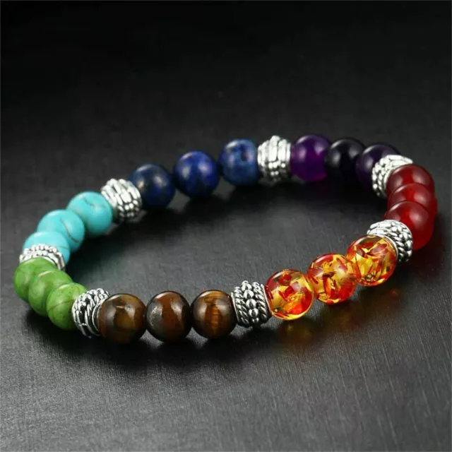 2 Stück Chakra 7 Stein Edelstein Yoga Heilung Punkt Kristall 8mm Perlen Armband 2