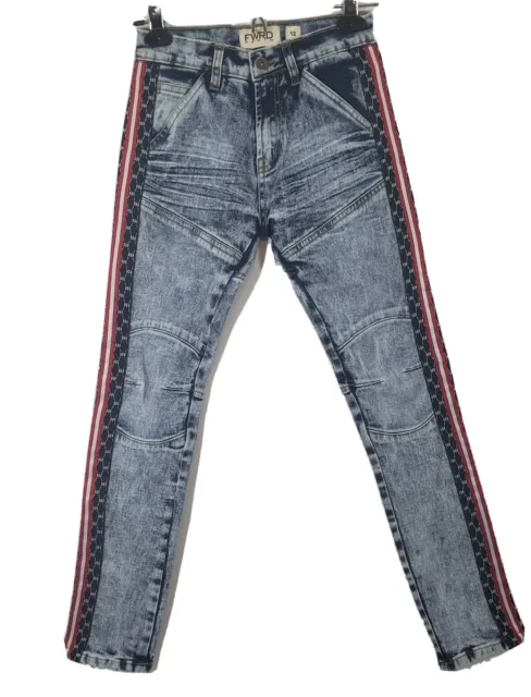 FWRD Jeans Boys Size M (12) Stretch Moto Stripe Skinny Acid Wash 24X27 NWOT