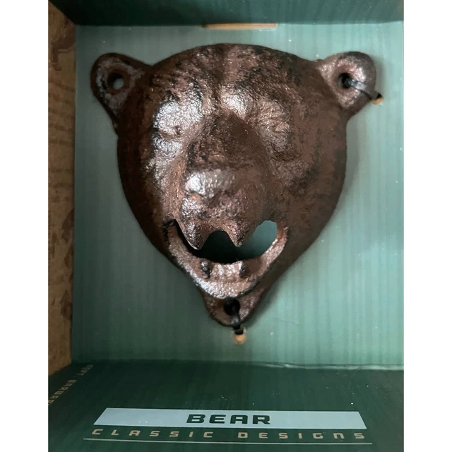 Cast Iron Bear Bottle Opener Rustic Lodge Cabin Wall Mounted - new