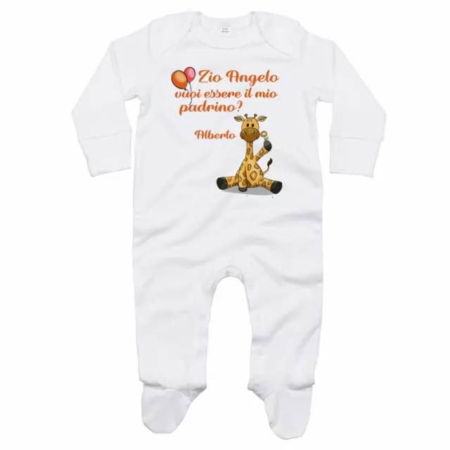 Tutina neonato personalizzata con nome e giraffa vuoi essere il mio padrino? ...