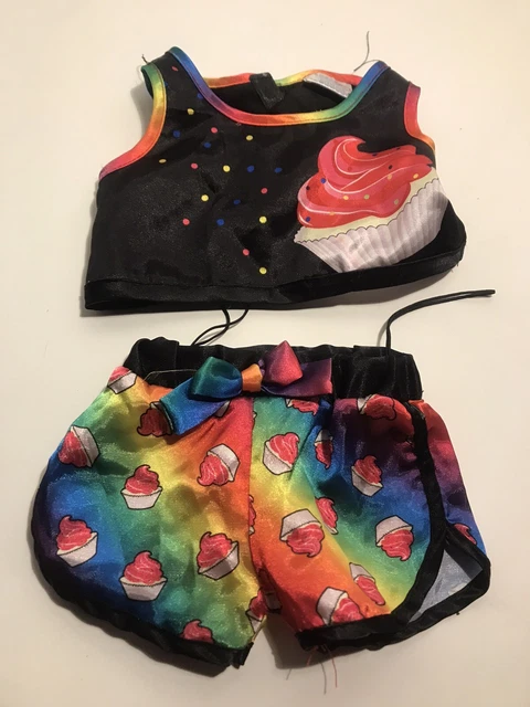 Build A Bear S2 💜 Pink Black Cupcake Matching Sleeper Pj's VGC HTF Rare Retired