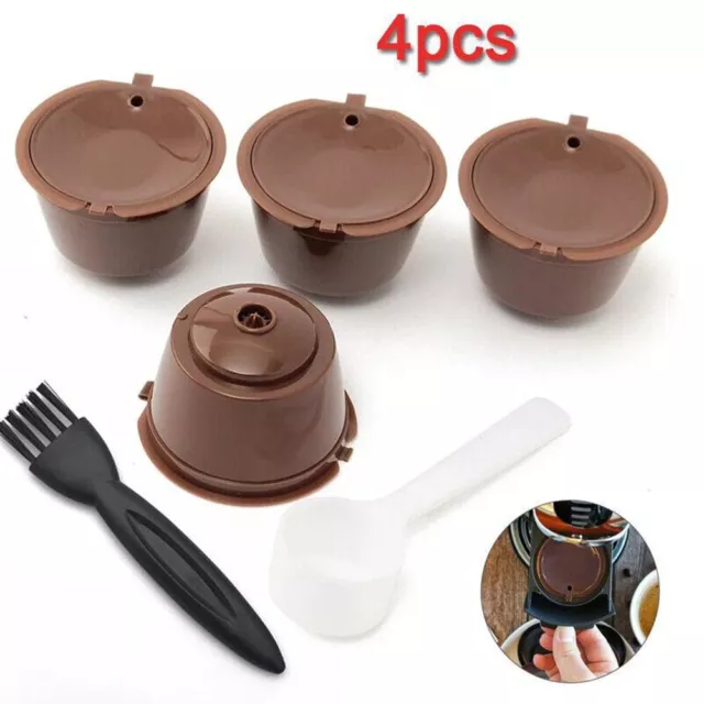 4pcs Coffee Capsule Refillable Replacement Reusable Tea With Spoon Brown