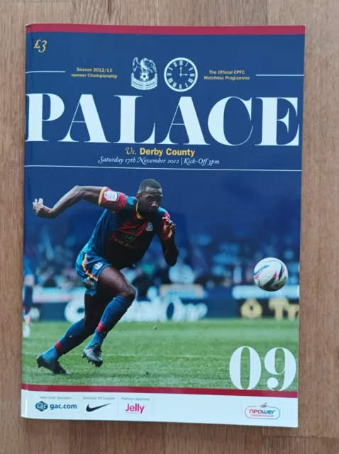 2012/13 -Crystal Palace v Derby County - Championship Programme - 17.11.12.