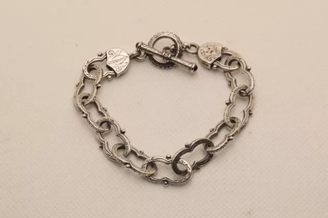 Konstantino Signed Sterling Silver Etched Filigree Link Toggle Clasp Bracelet 7"