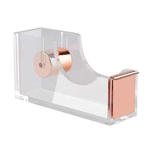 Office Tape Dispenser,Transparent Acrylic Tape Dispenser-Rose Gold