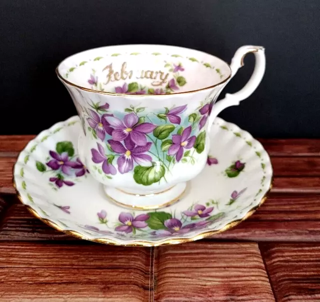 ROYAL ALBERT  Teacup & Saucer Flower of the Month February Violets 1950s