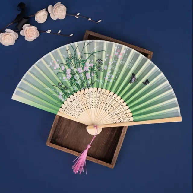 Chinese Style Folding Fan Bamboo Cloth Foldable Hand Held Dance Party Favor Gift 3