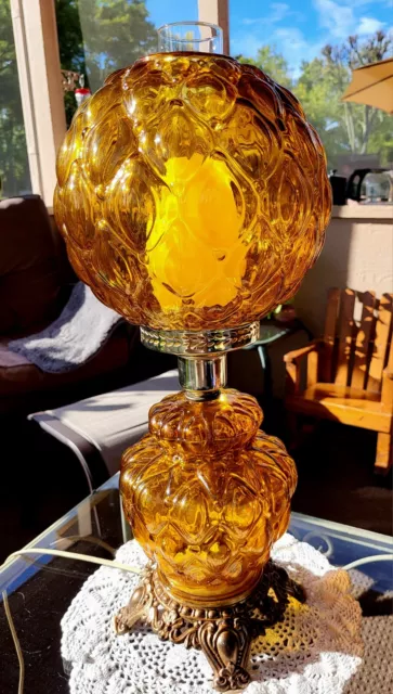 Vintage Boudoir Amber Glass Table French Victorian Lamp