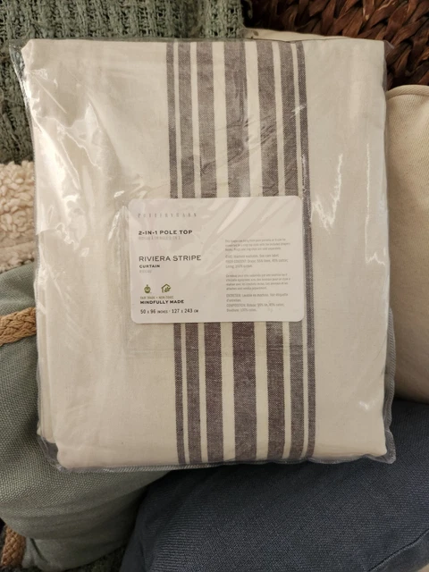 NEW Pottery Barn Riviera Stripe 96 Drape Curtain COTTON Charcoal Gray