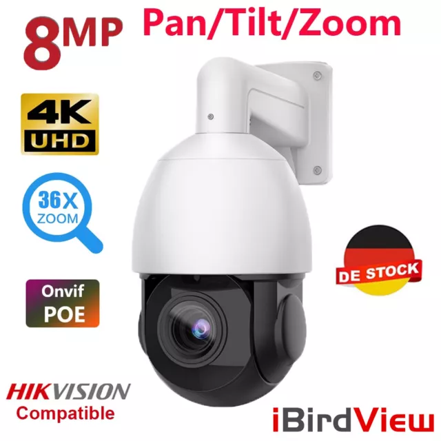 8MP 36X Zoom PTZ Hikvision Compatible POE Speed Dome Security Camera 2 Way Audio