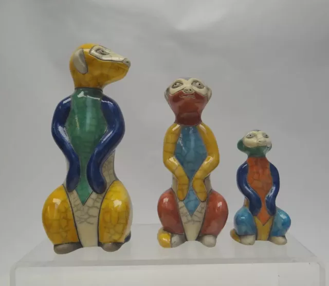 3 Raku Meerkat Figures - Handmade South African Pottery