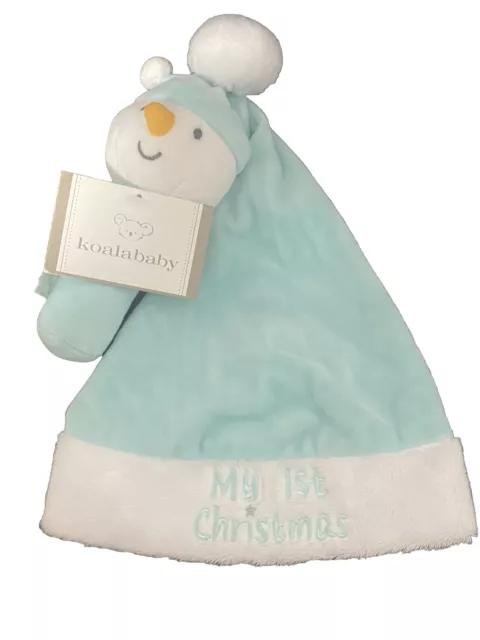 My First Christmas Hat Cap Snowman  Rattle Koala Baby Green Velour New Tags