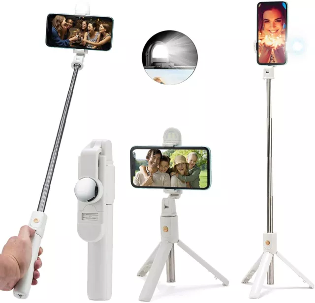 Palo Selfie Tripode con Luz, 3 en 1 Selfie Stick Móvil Bluetooth Control Remoto