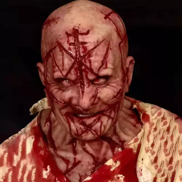 Bald Blood Scar Mask Horror Bloody Headgear 3D Realistic Human Face Cosplay Prop