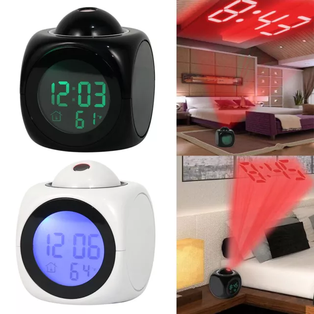 LED Projection Alarm Clock Digital LCD Display Voice Talking Weather Snooze T)h