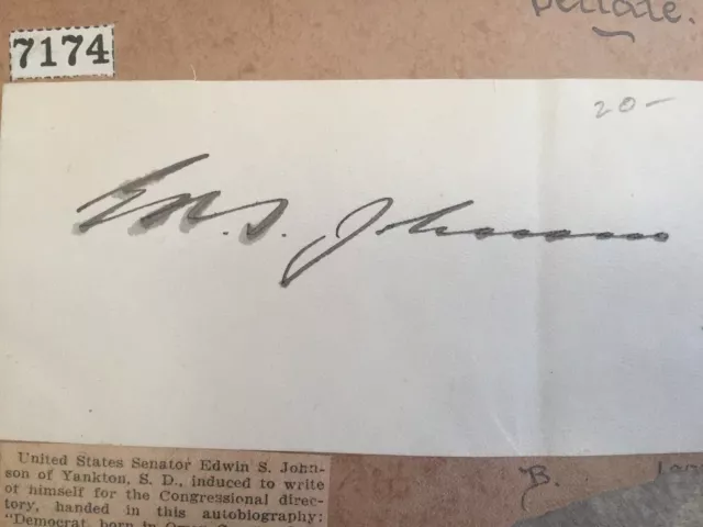 ORIGINAL, Clipped SIGNATURE South Dakota Senator Edwin Johnson