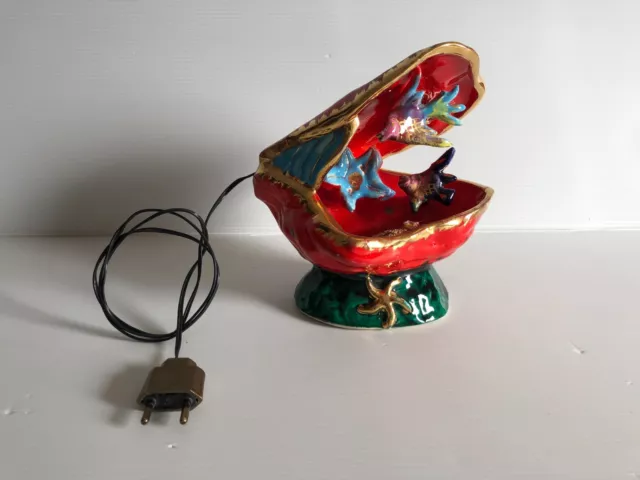 Fev28- Lampe moule rouge  coquillage  Poisson VALLAURIS vintage An 70's