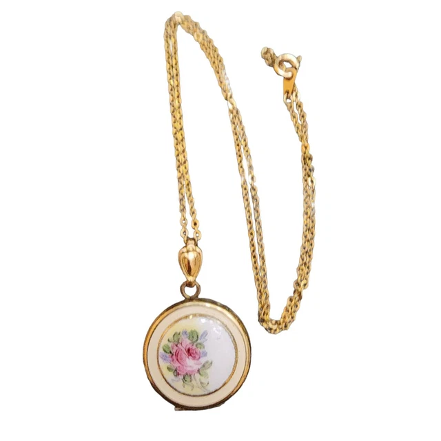Vintage Enamel Locket Necklace (A1968)