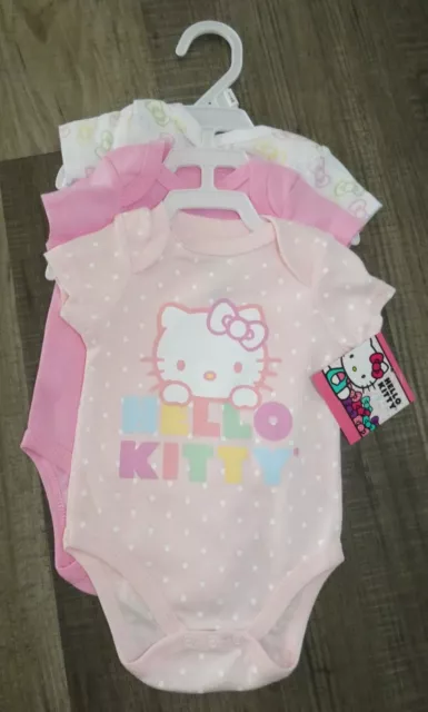 Hello Kitty Bodysuit 3 Pack Bodysuits One Piece Undershirt Baby Girls 3M 6M 9M