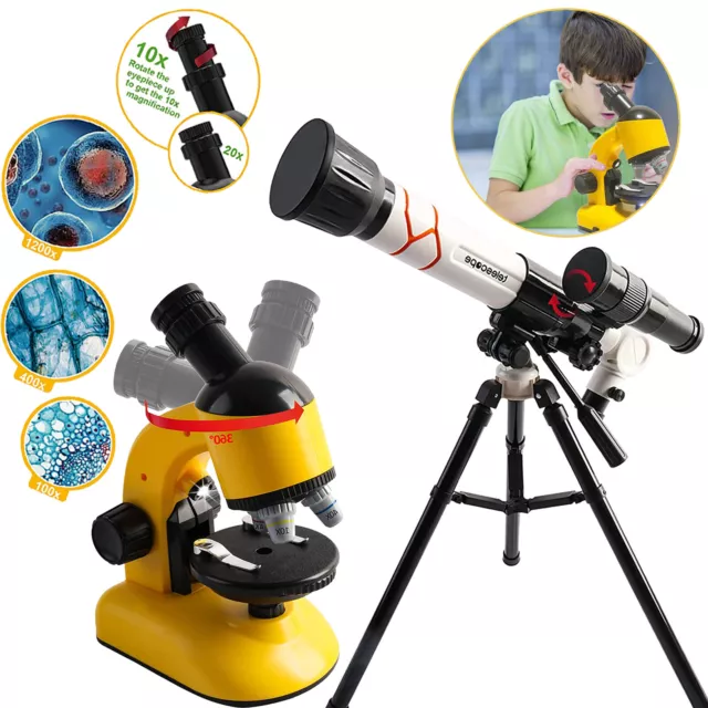 2 in 1 Telescope Microscope Toys Educational Science Play Set Fun Gift for Kids