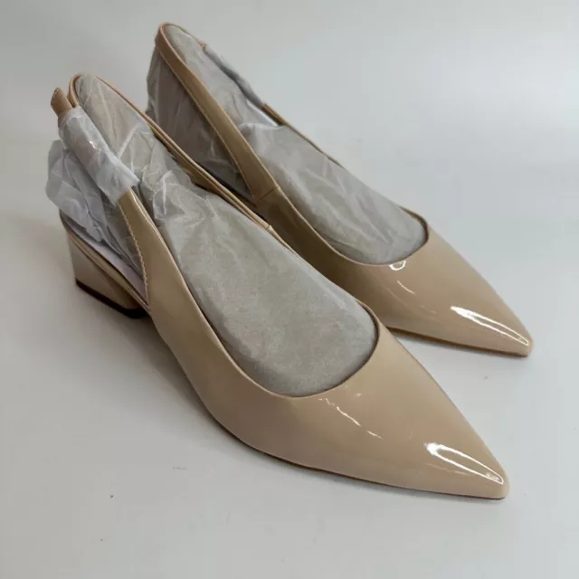 Franco Sarto Womens Racer Classic Pump Heel Beige Patent Leather Slingback 7 New