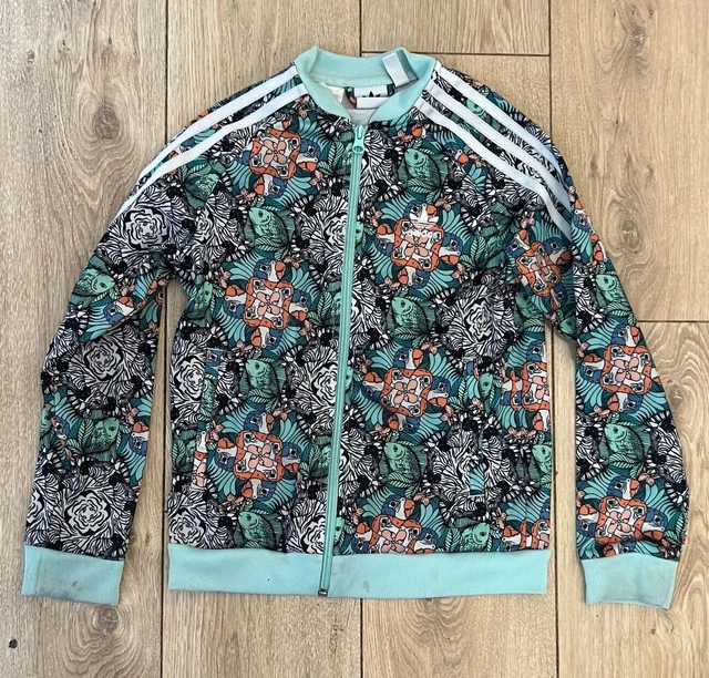 Adidas Giacca Bambino UK 9-10 Anni Verde Geometrico Poliestere Trifoglio Esterno