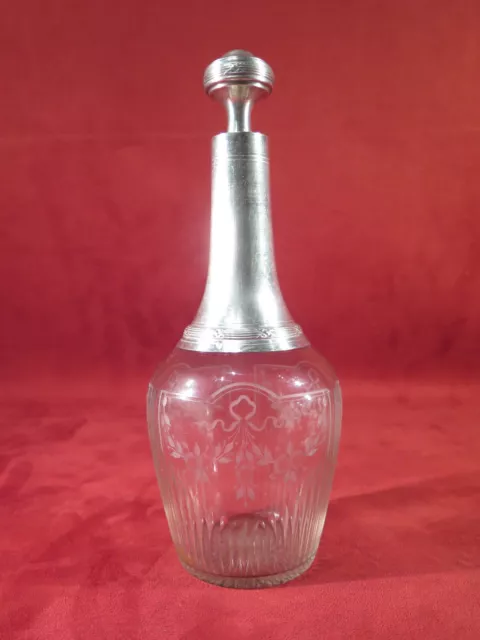 Ancienne Jolie Carafe Bouteille Cristal Taille Et Monture Argent Epoque Fin Xix