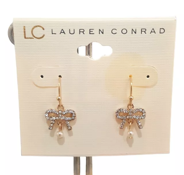 Lc Lauren Conrad Gold Tone Bow Faux Pearl Hook Earrings