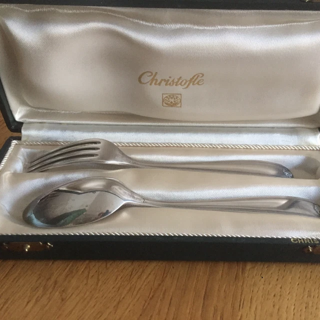 Christofle coffret de naissance baptême métal argenté assiette cuillère - Arts de la table