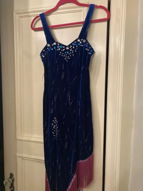Ladies Blue Velvet Ballroom Latin Rhythm Dress. Size 6