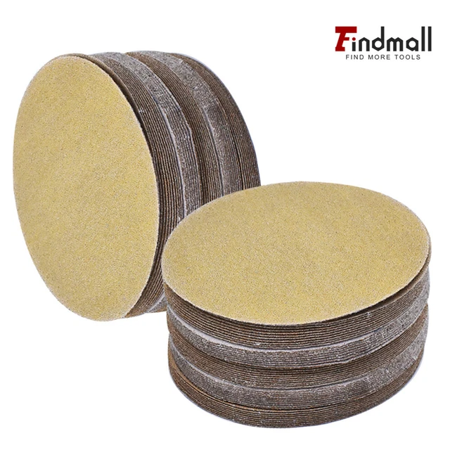 Findmall 100Pcs 5" 80 Grit Hook Pads Sanding Disc Flocking NO-Hole Sand Paper