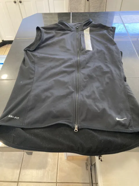 Womens Nike Dri Fit Running Sleeveless Jacket VEST Black Full Zip M Medium EUC