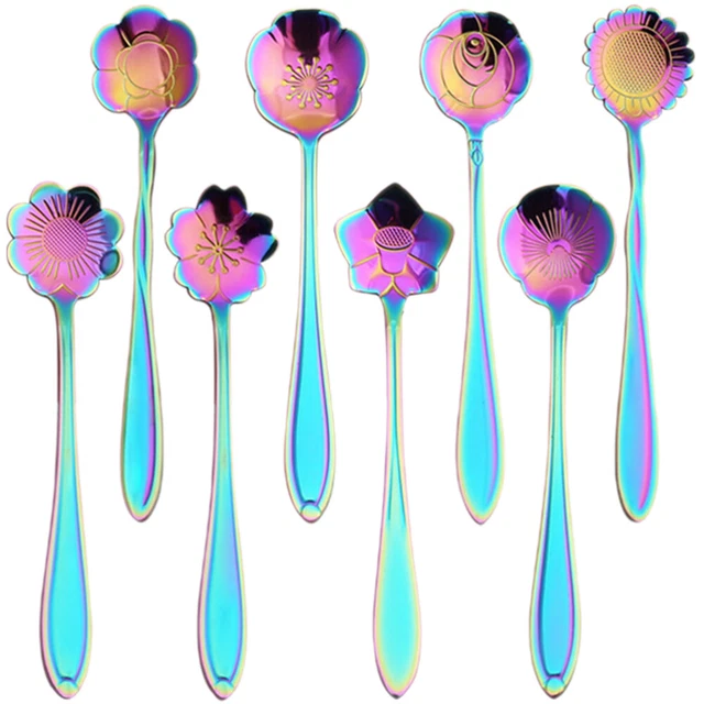 8 Pcs Rainbow Flower Spoon Cocktail Spoons Stirrer Grapefruit Spoon Tablespoon