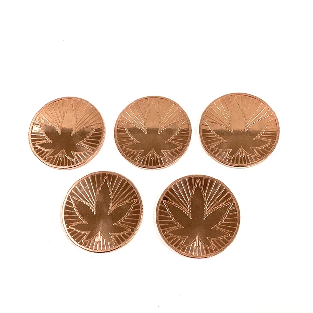 Lot of (5) Cannabis 420 Marijuana 1oz .999 Copper Rounds