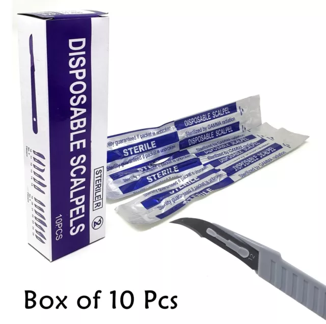 10 Disposable Sterile Surgical Scalpels #12 With Graduated Plastic Handle