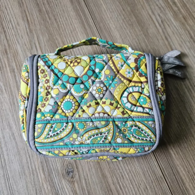 Vera Bradley Hanging Cosmetic Jewelry Bag Travel Organizer Green Yellow Paisley
