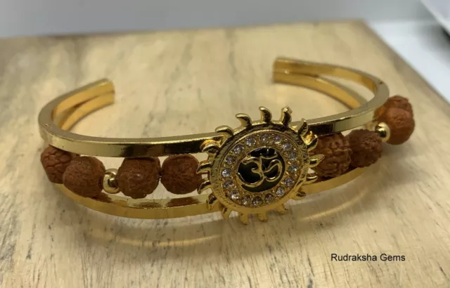 Rudraksha Rudraksh Om Aum Metal Bracelet Bangle Kada Wrist Band Healing Shiva Om