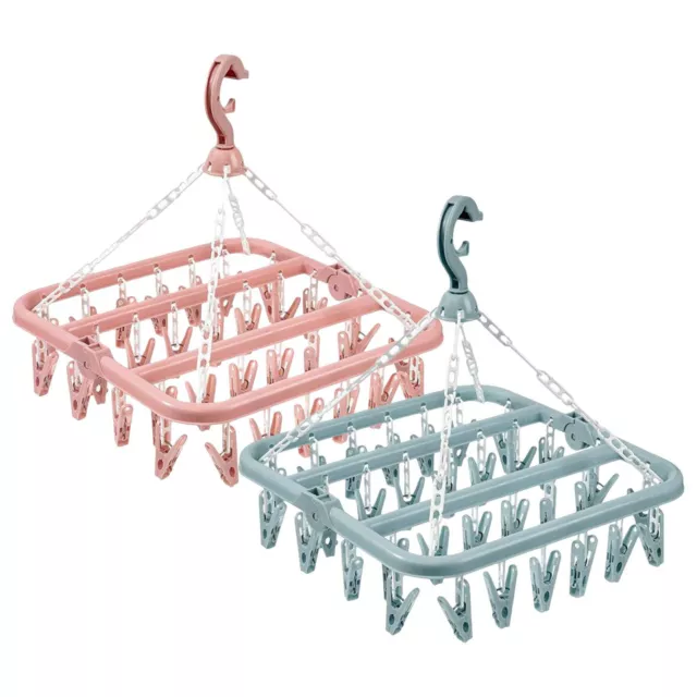 32 Peg Clips Sock Dryer Rack Laundry Hanger Swivel Clothes Drying Clip Underwear