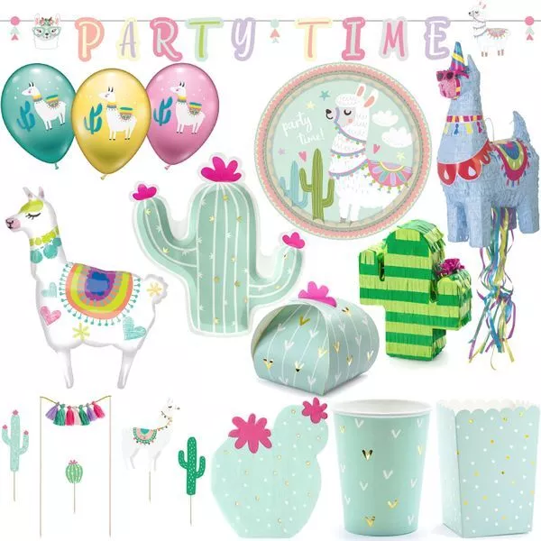 Lama Decoración de Fiesta Cactus Cumpleaños Niños Set Motto Platos, Vajilla