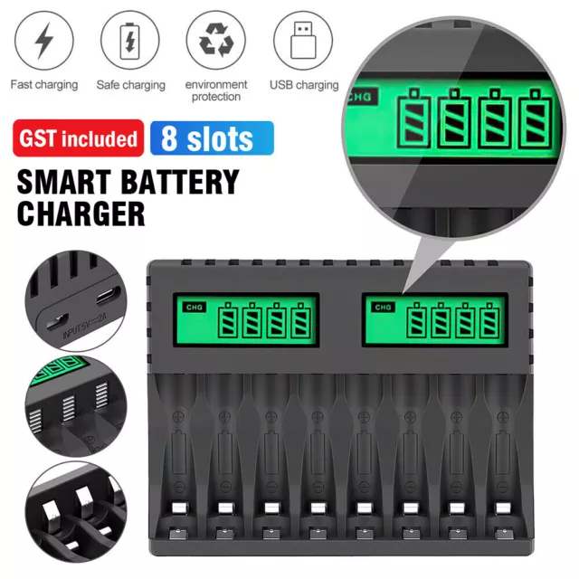 4/8 Slot Smart Battery Charger for AA/AAA Rechargeable Batteries LCD Display AU