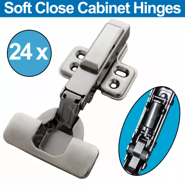 24 x Concealed Soft Close Cabinet Hinges Full Overlay Clip on Cupboard Hydraulic