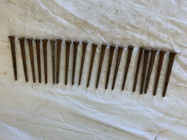 Lot of (20) 3-1/2” OLD  Large Square Head Iron Cut Nails Circa 19th Century