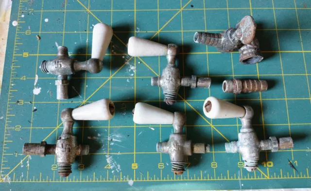 5 antique radiator steam/stove valves, porcelain handles, 1 petcock, steampunk 5 antique radiator steam/stove valves, porcelain handles, 1 petcock, steampunk