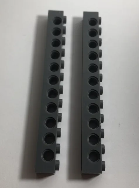 2 x LEGO 3895 Technic, Mattoncini 1x12 con Fori, Grigio Bluastro Scuro, Ottimo