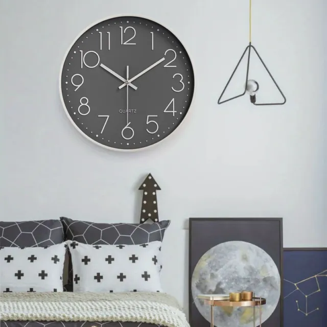 Modern Quartz Clock Round Wall Mounted Silent Sweep Bedroom Home Office Decor