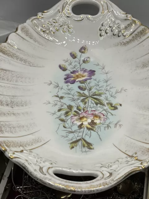 ANTIQUE KPM. Serving Dish Berlin Porcelain Floral and Gold Painted 1900s Germany